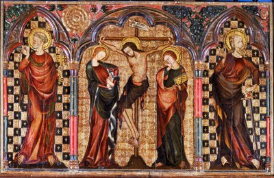 Christus umgeben von der Heiligen Maria und Johannes dem Täufer, aus dem Mittelstück des Kreuzigungsaltars von English School