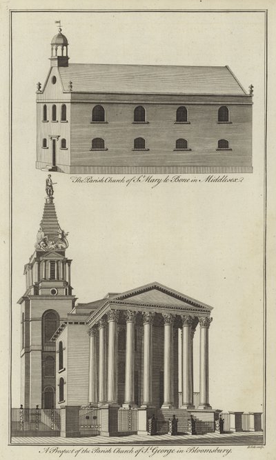 Kirche St Marylebone in Middlesex und Kirche St George in Bloomsbury, London von English School