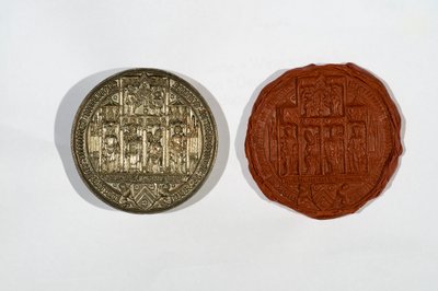 Rundes Siegel mit Wappen des New College von English School