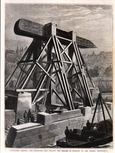 Cleopatras Nadel: Die Maschinen zur Platzierung des Obelisken auf dem Themse-Damm, 1878 von English School