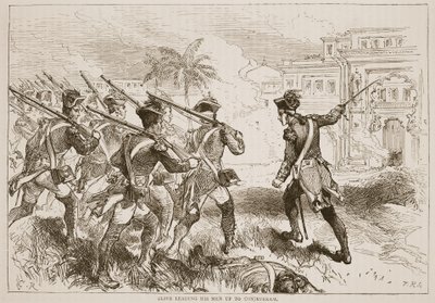 Clive führt seine Männer nach Conjeveram, Illustration aus Cassells Illustrierter Geschichte Indiens von James Grant, veröffentlicht 1879 von English School