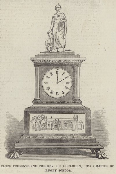 Uhr, präsentiert an den Reverend Dr. Goulburn, Schulleiter der Rugby School (Gravur) von English School