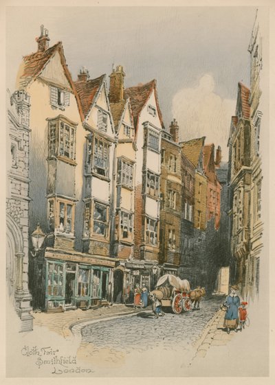 Cloth Fair, Smithfield, London, Aquarellskizze von English School