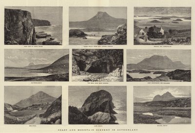 Küsten- und Berglandschaft in Sutherland (Gravur) von English School