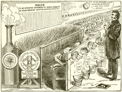 Coles Patent-Peitschmaschine zum Auspeitschen ungezogener Jungen in der Schule von English School