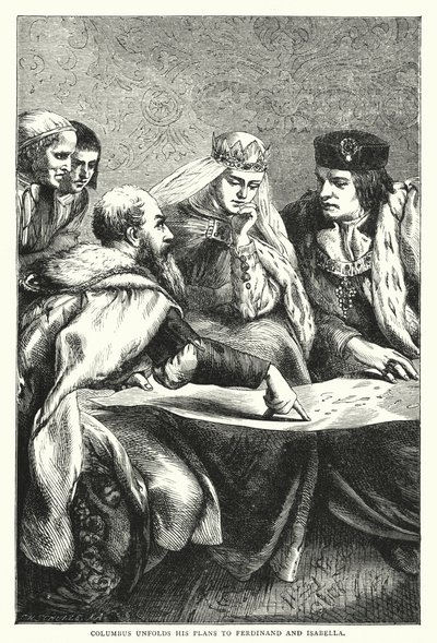 Kolumbus entfaltet seine Pläne vor Ferdinand und Isabella von English School