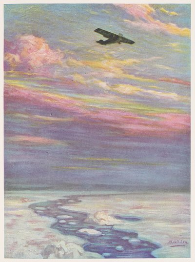 Kommandant Richard E. Byrd fliegt in seinem Monoplane über den Nordpol von English School