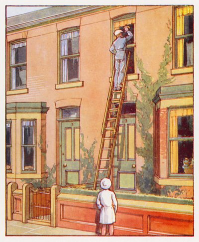 Befehle: Reinige die Fenster im Obergeschoss von English School