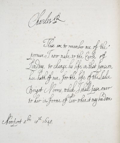 Kopie eines Briefes von Charles II., 1648 von English School
