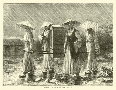 Koreaner bei nassem Wetter von English School