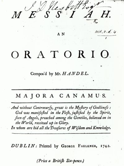 Titelblatt der Noten für Händels Messias, veröffentlicht 1742 von English School