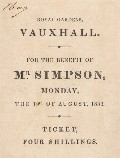 Titelblatt eines Programms für eine Benefizveranstaltung zum Gedenken an Mr. C. H. Simpson von English School