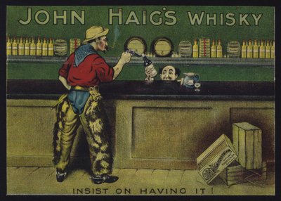 Cowboy in einem Saloon, Werbung für John Haig