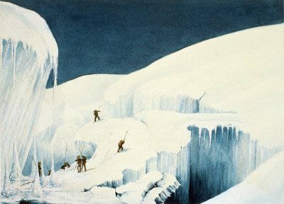 Überquerung einer Schlucht, aus Einem Bericht über den Aufstieg zum Gipfel des Mont Blanc von Charles Fellows, veröffentlicht 1827 von English School