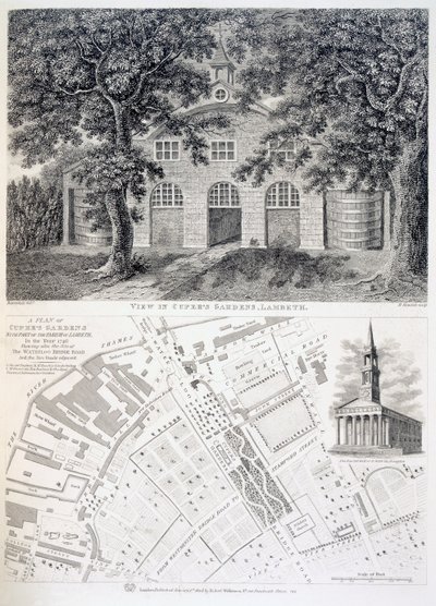 Cupers Gardens, Lambeth, graviert von Bartholemew Howlett, 1746 von English School