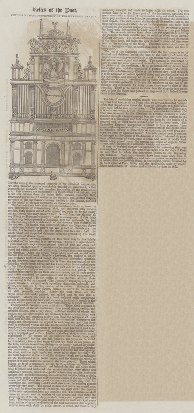 Kurioses Musikinstrument des sechzehnten Jahrhunderts (Stich) von English School