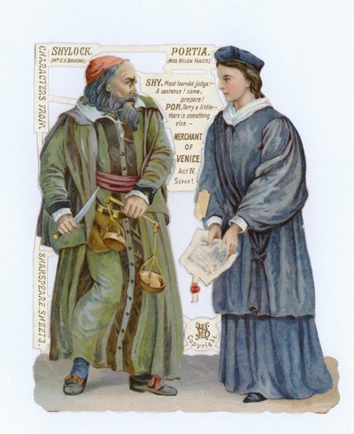 Ausschnitt von Shylock und Portia aus Der Kaufmann von Venedig von English School