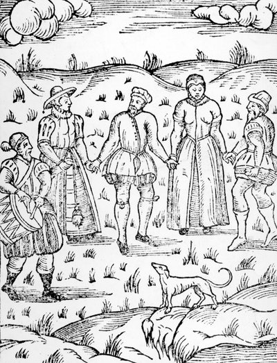 Tanz mit einem Trommler, aus The Doome warning all men to the Judgement von Stephen Bateman, 1581 von English School