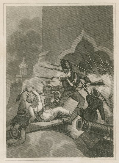 Tod von Tippoo Sahib bei der Belagerung von Serigapatam, Indien, 1799 von English School
