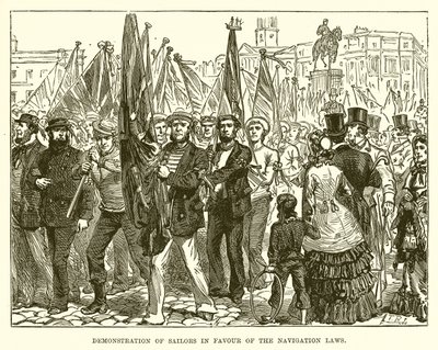 Demonstration der Seeleute zugunsten der Navigationsgesetze von English School