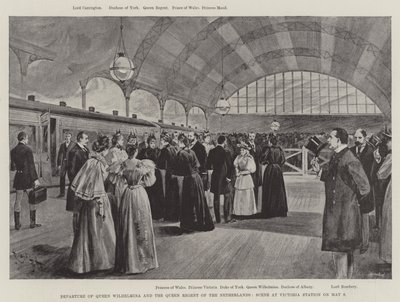 Abreise von Königin Wilhelmina und der Königin-Regentin der Niederlande, Szene am Victoria-Bahnhof am 9. Mai von English School