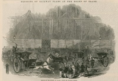 Einreichung von Eisenbahnplänen beim Board of Trade: Büro des Board of Trade - Szene am Sonntagabend von English School
