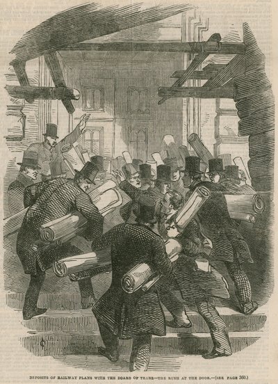 Einreichung von Eisenbahnplänen beim Board of Trains - der Ansturm an der Tür von English School