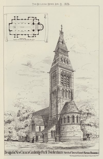 Entwurf für eine neue Kirche, Cambridge Park, Twickenham, Skizze von Turm und Chor von English School