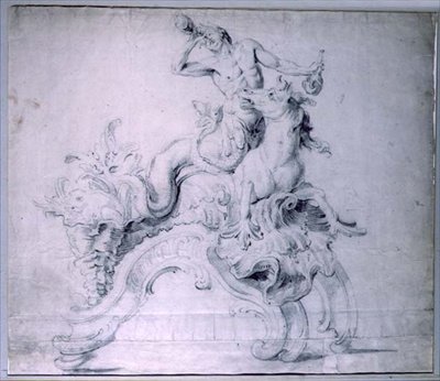 Entwurf für einen vergoldeten Bronzefeuerhund, entworfen von Lambert-Sigisbert Adam von English School