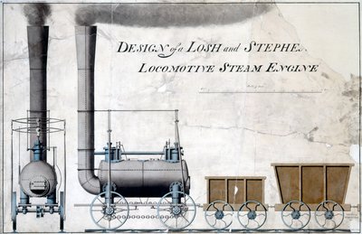 Entwurf einer Losh und Stephenson Lokomotiv-Dampflokomotive, ca. 1826 von English School