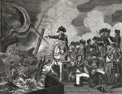 Zerstörung der Kanonenboote vor Gibraltar, graviert von H. Cook, 1816 von English School