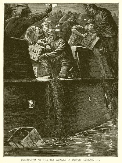 Zerstörung der Teeladungen im Hafen von Boston, 1773 von English School