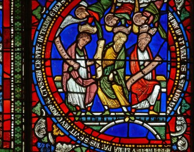 Detail eines der Bibelfenster, das Daniel, Hiob und Noah zeigt (Detail) von English School
