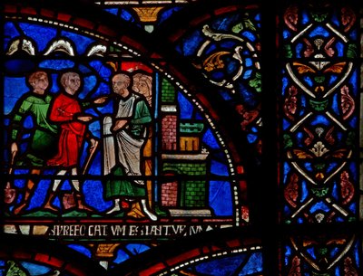 Detail aus dem Wunderfenster mit einer Szene aus der Rettung von William von Gloucester von English School