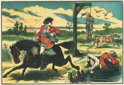 Dick Turpin erschießt Pooly, den Diebesfänger, auf Hounslow Heath von English School