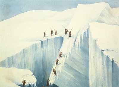 Schwieriger Durchgang einer Spalte, aus Einem Bericht über den Aufstieg zum Gipfel des Mont Blanc von Charles Fellows, veröffentlicht 1827 von English School