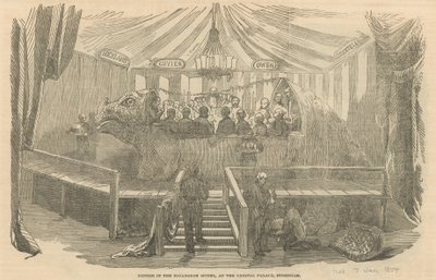 Abendessen im Iguanodon-Modell, im Kristallpalast, Sydenham von English School