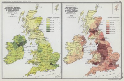 Verteilung der landwirtschaftlichen Bevölkerung, Verteilung der industriellen und kommerziellen Bevölkerung von English School