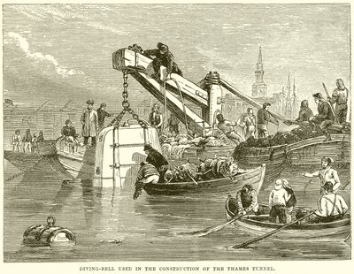 Taucherglocke, die beim Bau des Thames-Tunnels verwendet wurde von English School