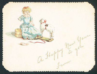 Puppe mit gebrochenem Arm, Neujahrskarte von English School