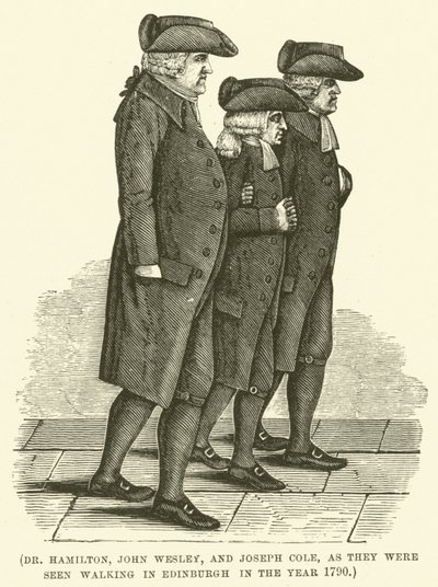 Dr. Hamilton, John Wesley und Joseph Cole, wie sie 1790 in Edinburgh gesehen wurden (Gravur) von English School
