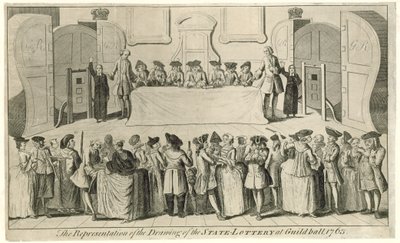 Zeichnung der Staatslotterie in der Guildhall im Jahr 1763 von English School