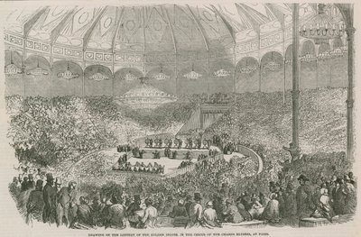 Ziehung der Lotterie des Goldenen Barren im Zirkus der Champs Elysees, Paris, Frankreich von English School