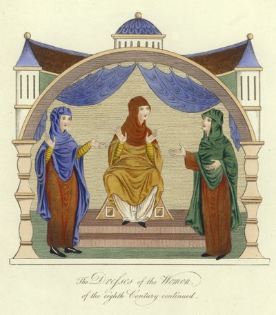 Kleider der angelsächsischen Frauen des 8. Jahrhunderts von English School