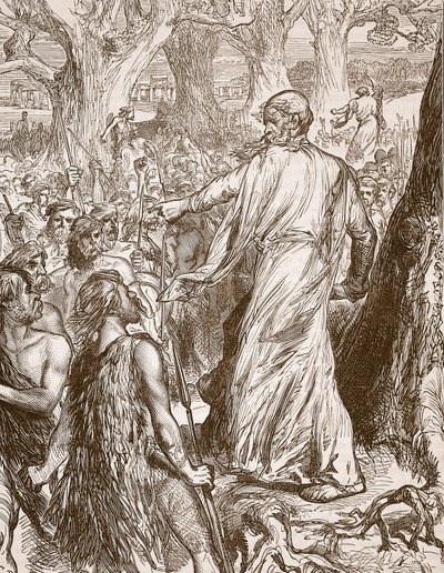 Druiden, die die Briten zur Opposition gegen die Landung der Römer anstiften, Illustration aus Cassells Illustrierter Geschichte Englands von English School
