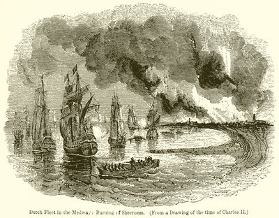 Niederländische Flotte in der Medway: Brand von Sheerness von English School
