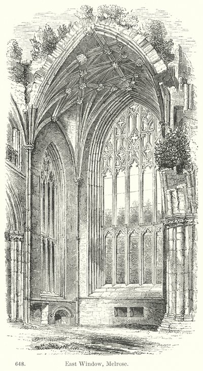Ostfenster, Melrose (Gravur) von English School