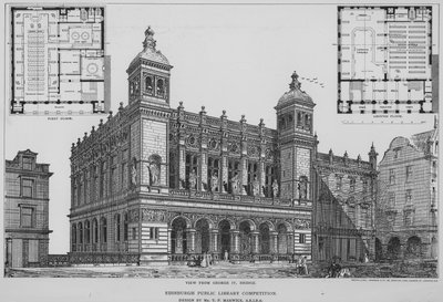 Edinburgh Öffentliche Bibliothekswettbewerb (Stich) von English School