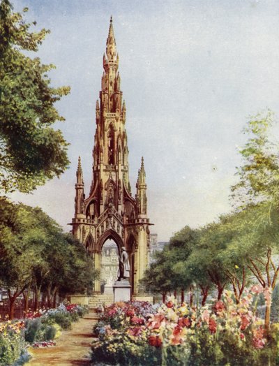 Edinburgh, Sir Walter Scotts Denkmal (Farblithografie) von English School