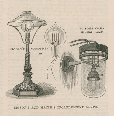 Edison und Maxims Glühlampen von English School